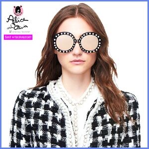 Alice + Olivia Swarovski Pearl Embellished Round Sunglasses